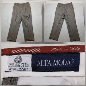 Alta Moda Italia Men's 36x29 Pleated Dress Pants 100% Wool Brown Made in Italy